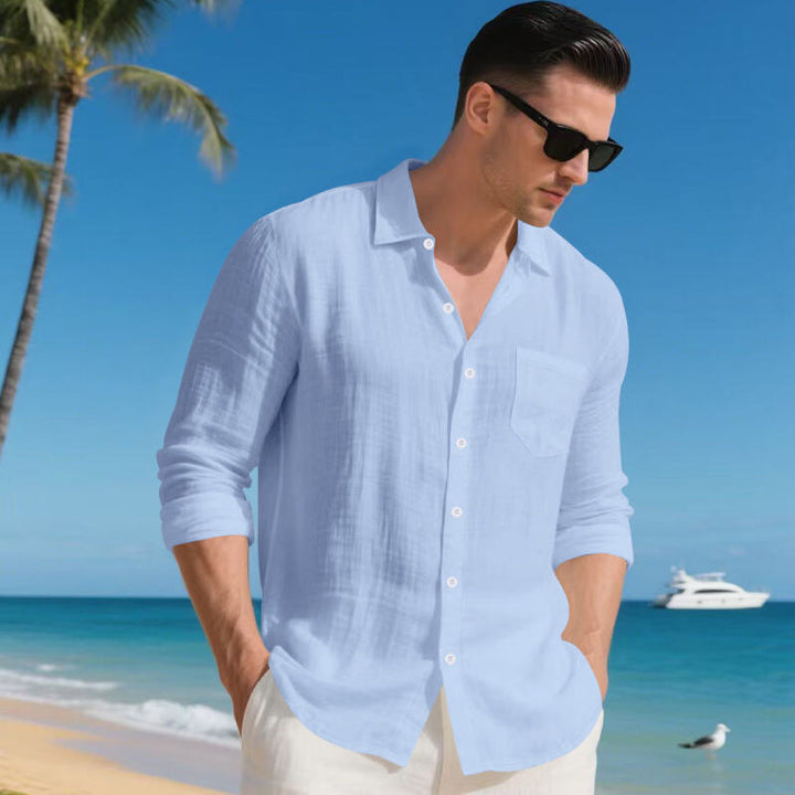 Herren Urlaubstaugliches Relax-Kragenhemd aus Leinenmix mit Brusttasche – Arvello