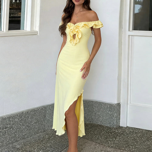 Damen Off-Shoulder Maxikleid mit raffinierten Rüschendetails Echo Archiv
