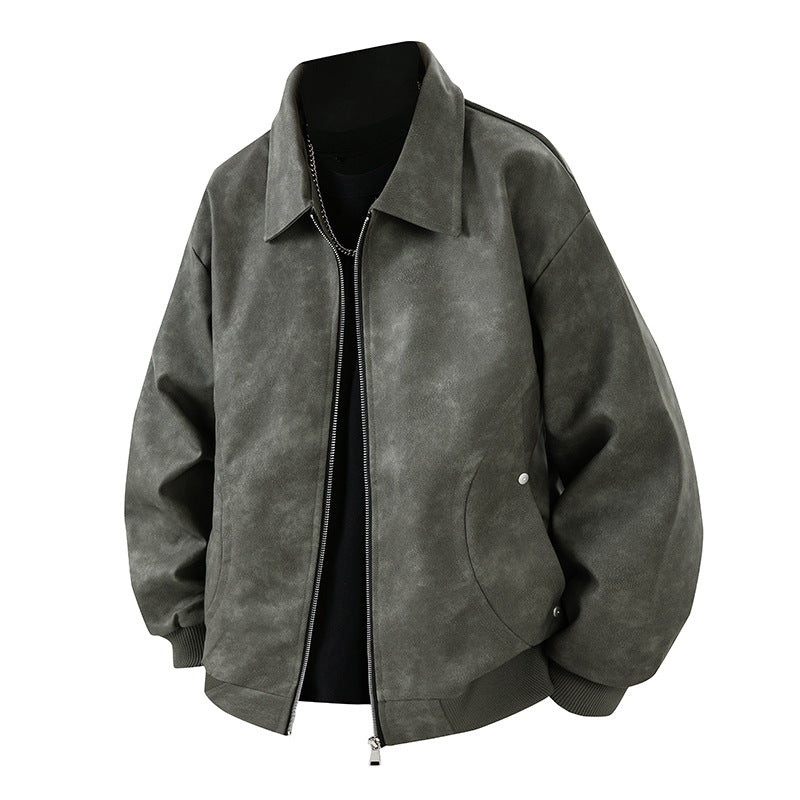 Herren Boxy Oversize-Überhemdjacke in Veloursleder-Optik mit Hemdkragen & Zwei-Wege-Reißverschluss Echoarchiv