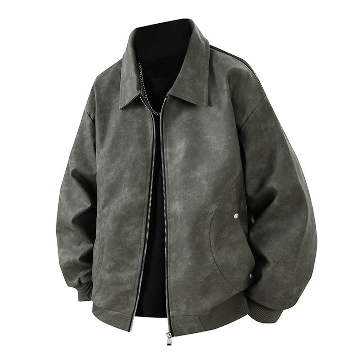 Herren Boxy Oversize-Überhemdjacke in Veloursleder-Optik mit Hemdkragen & Zwei-Wege-Reißverschluss Echoarchiv