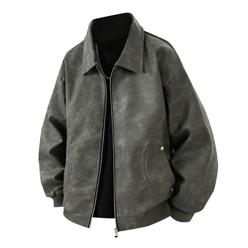 Herren Boxy Oversize-Überhemdjacke in Veloursleder-Optik mit Hemdkragen & Zwei-Wege-Reißverschluss Echoarchiv