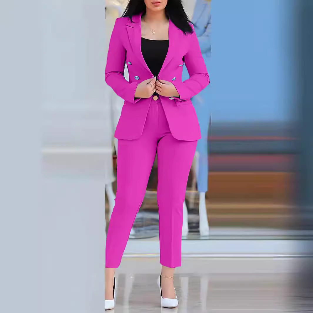 Damen Elegantes Anzug-Set mit tailliertem Blazer und schmalen Hosen Echoarchiv