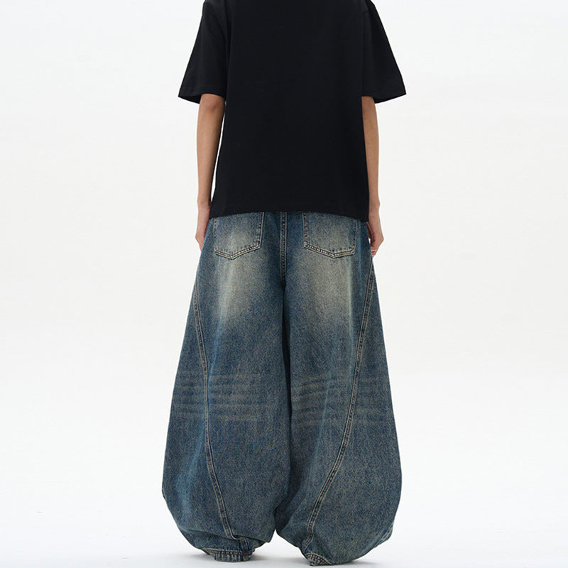 Unisex Extremweite Denimhose im skulptierten Baggy‑Schnitt mit tiefem Schritt Echo Archiv