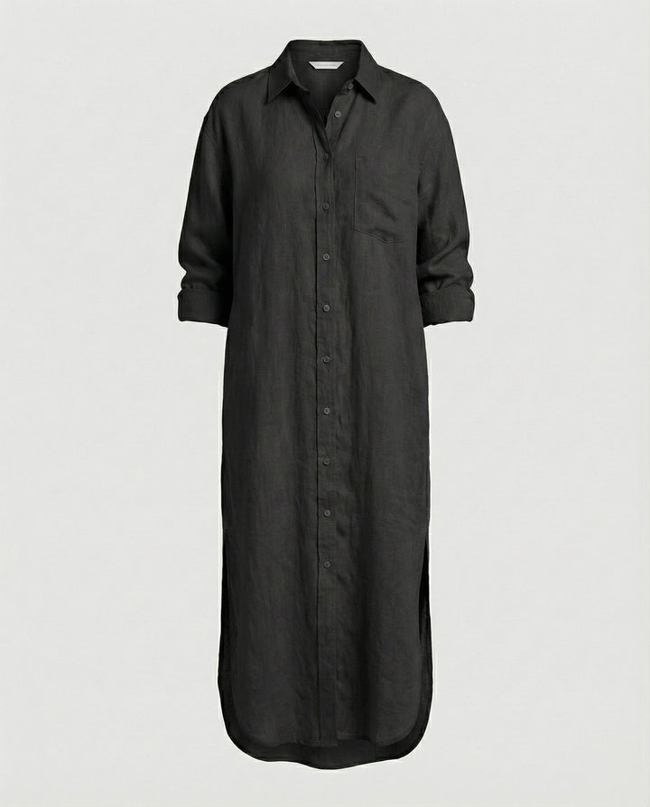 Damen Hemdblusenkleid Leinen Midi