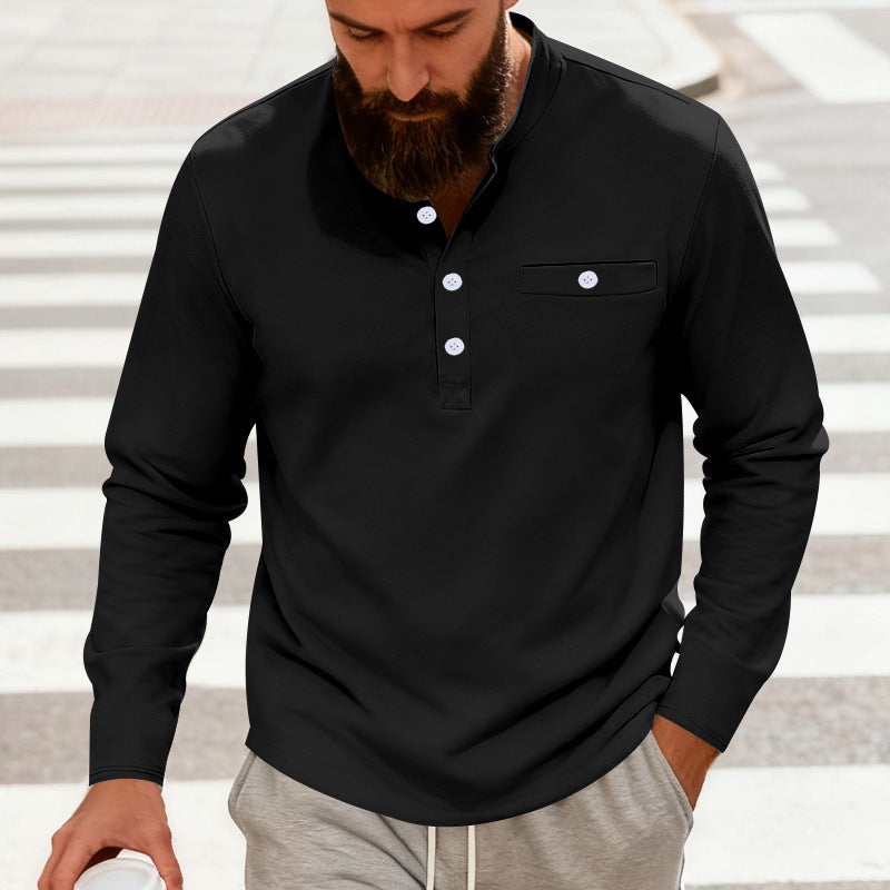 Herren nan lässiges Langarm-Henleyshirt aus Baumwollmischung mit Brusttasche Echo Archiv