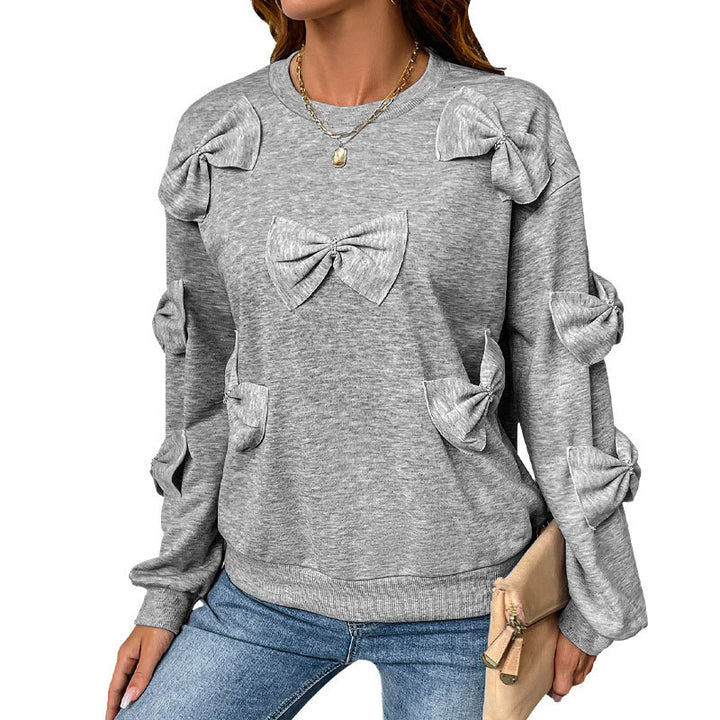 Damen Kuschel-Sweatshirt mit 3D-Schleifenapplikationen, Rundhals & Rippbündchen Echoarchiv