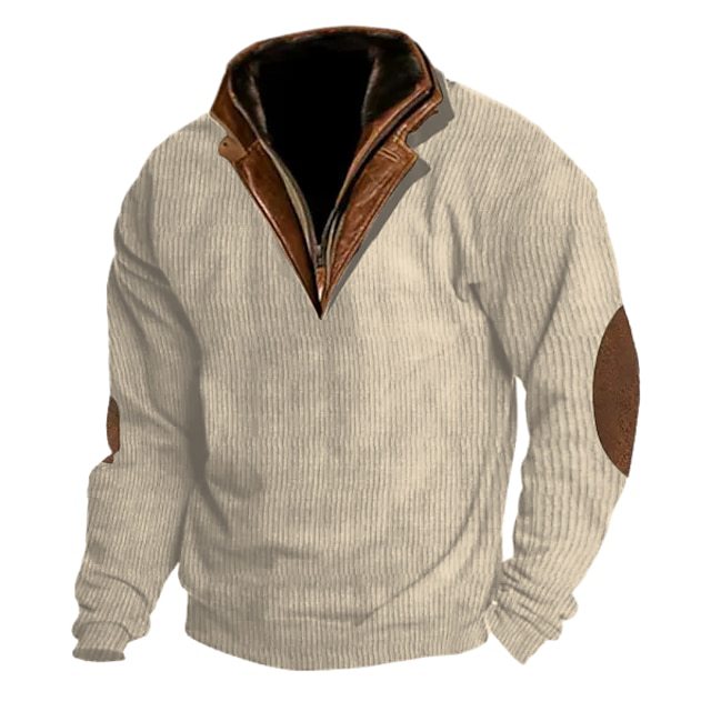 Herren Strickpullover mit Lederdetails und hohem Kragen Echoarchiv