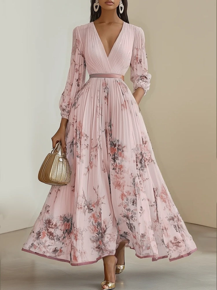 Damen Prachtvolles Maxikleid mit tiefem V-Ausschnitt und floralem Design Echo Archiv