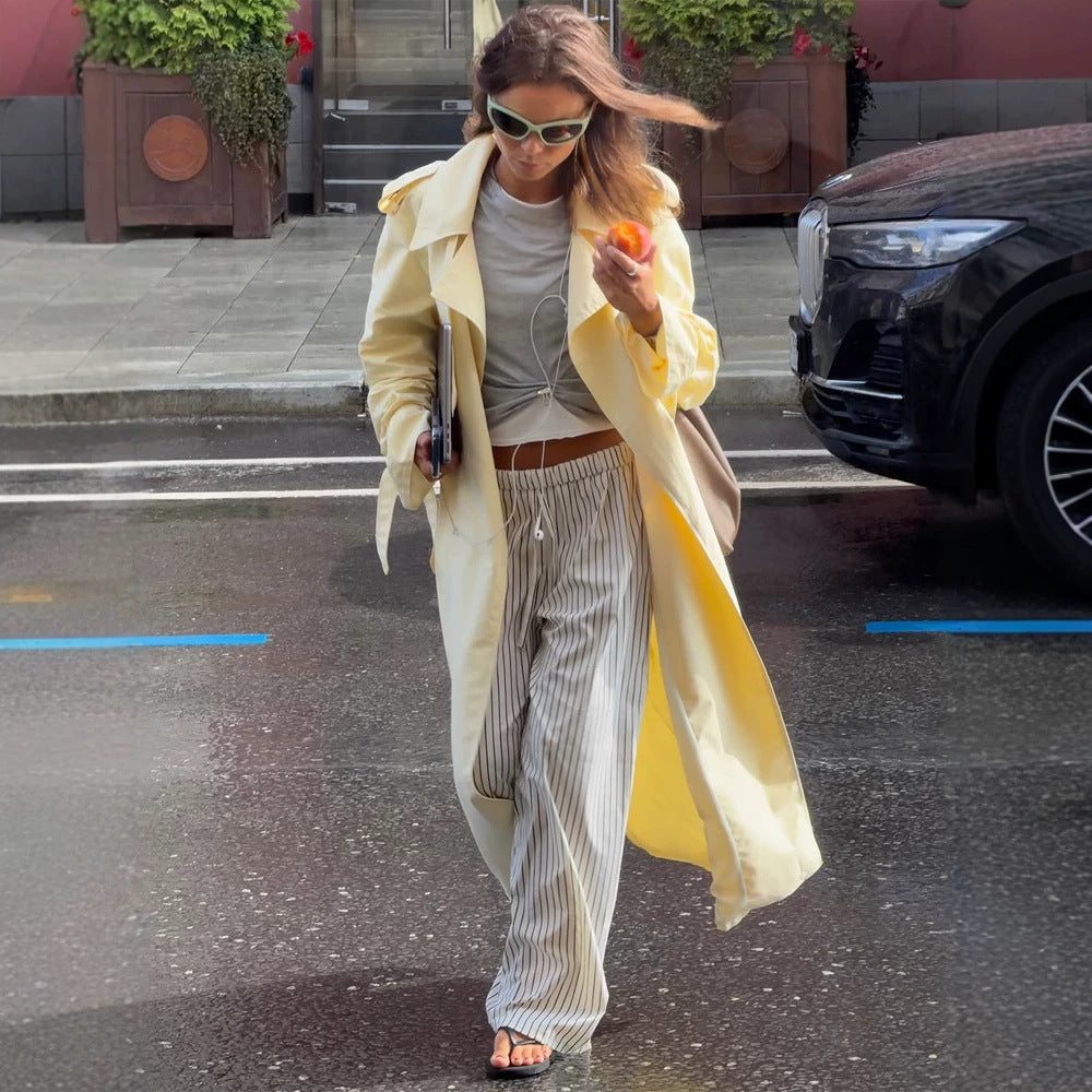 Damen Leichter Long-Trenchcoat mit Oversize-Silhouette, weitem Schalkragen und überlängerten Ärmeln Echoarchiv