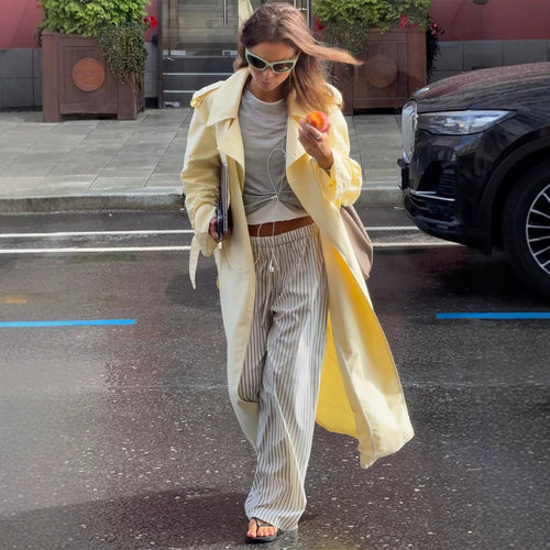 Damen Leichter Long-Trenchcoat mit Oversize-Silhouette, weitem Schalkragen und überlängerten Ärmeln Echoarchiv
