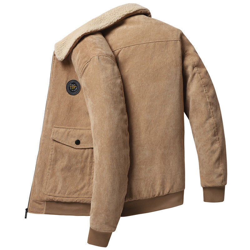 Herren Cordbomberjacke mit Teddykragen, wärmender Thermofütterung und Pattentaschen – Brevano
