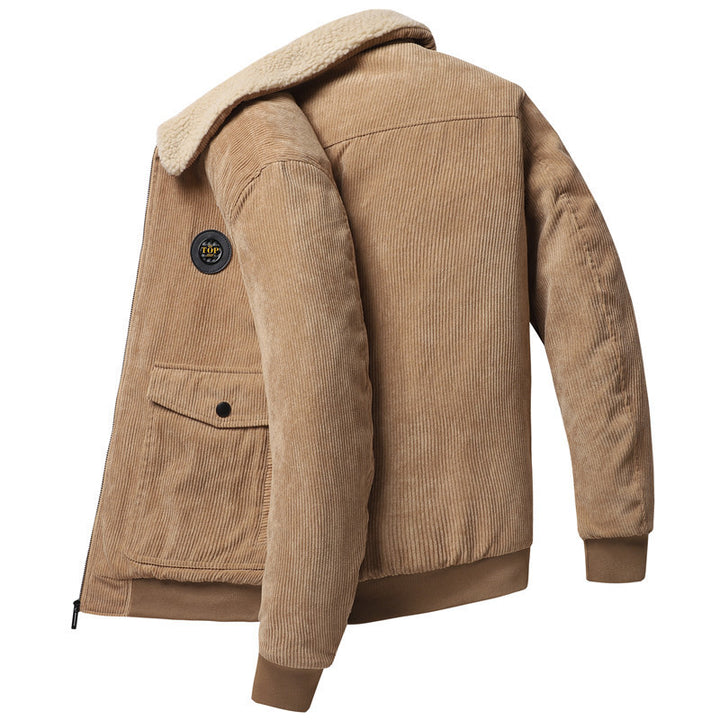 Herren Cordbomberjacke mit Teddykragen, wärmender Thermofütterung und Pattentaschen – Brevano