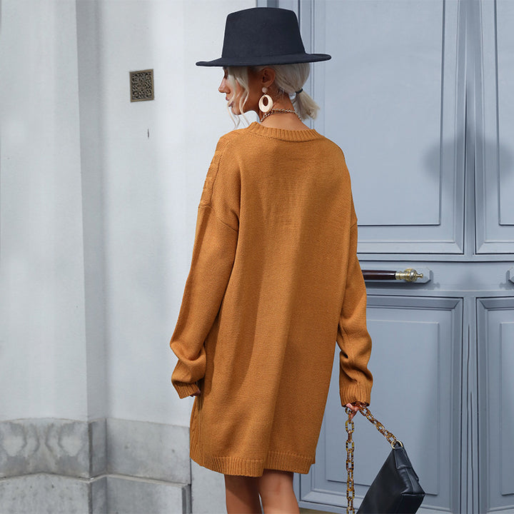 Damen Strickkleid mit Zopfmuster, lässiger Oversize-Passform und Taillengürtel Echoarchiv