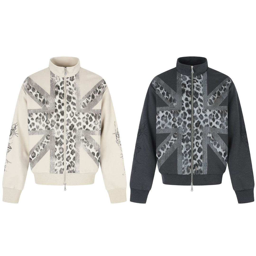 Damen Oversize-Sweatjacke mit Stehkragen und Leoparden-Print Echoarchiv