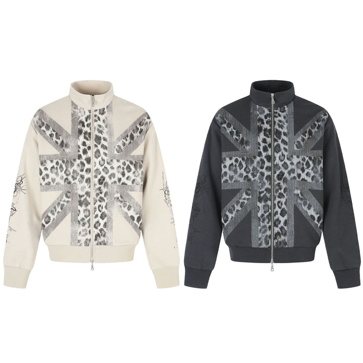 Damen Oversize-Sweatjacke mit Stehkragen und Leoparden-Print Echoarchiv