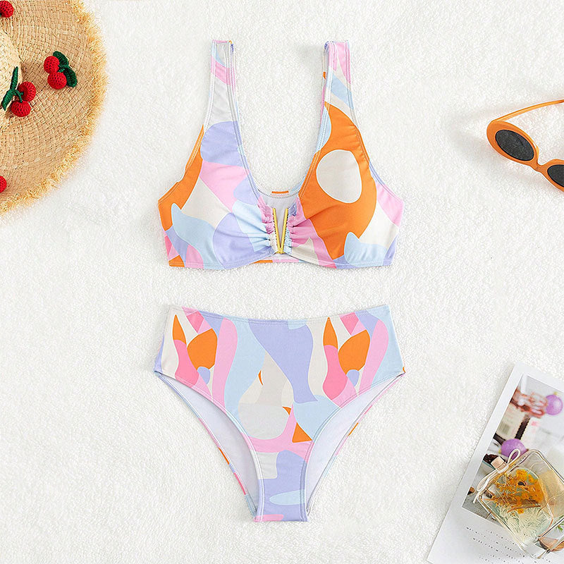 Damen Hoch geschnittenes Bikini-Set mit modischem V-Ausschnitt Echo Archiv