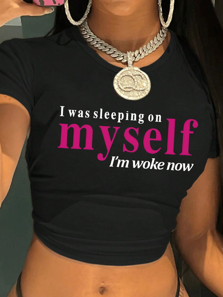 Damen Crop-T-Shirt mit motivierendem Schriftzug Echo Archiv