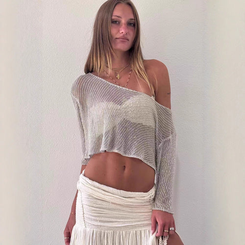 Damen Klassischer Netzpullover mit asymmetrischem Schnitt Echo Archiv