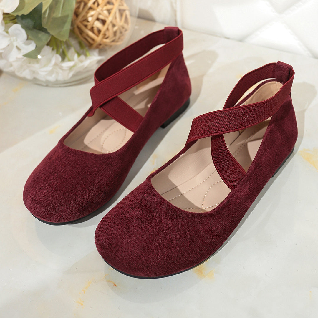 Damen Ballerinas mit elastischen Kreuzriemen und weichem Samtvelours-Obermaterial – Lioré