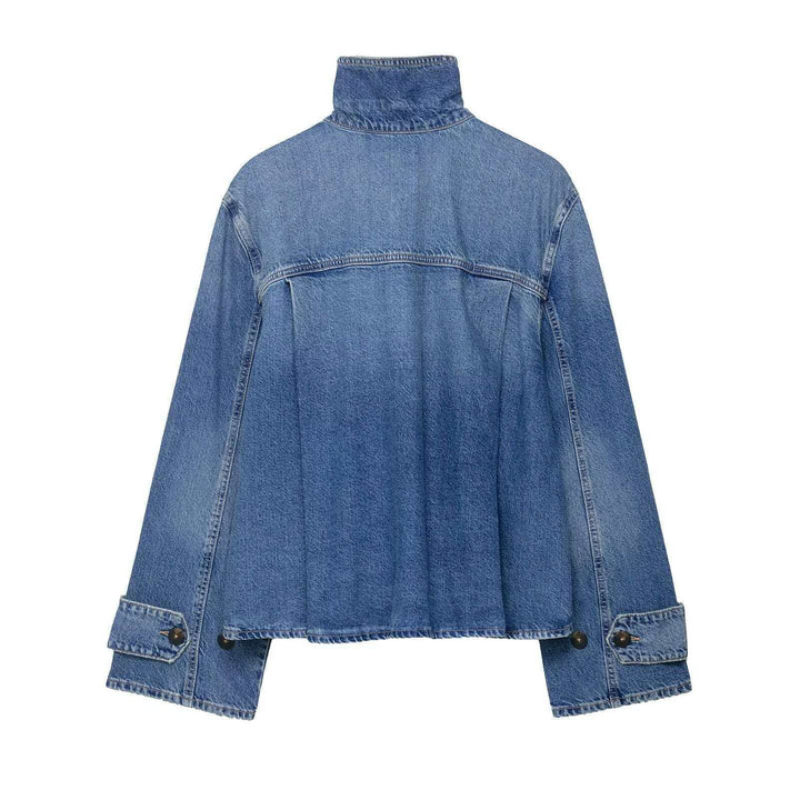Damen nan cropped Boxy-Denimjacke mit hohem Wickel- bzw. Stehkragen und verdeckter Knopfleiste Echo Archiv