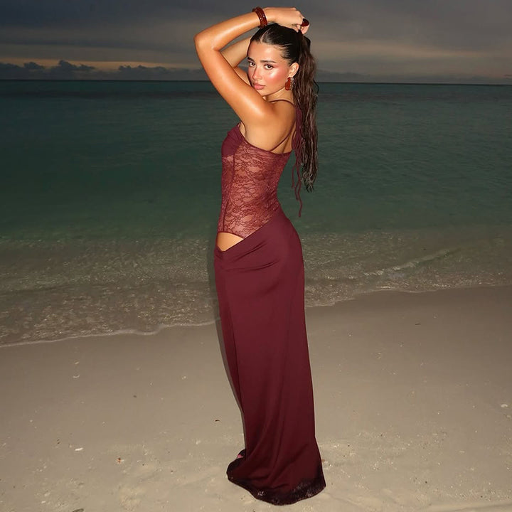 Damen Elegantes Maxikleid mit transparentem Oberteil und figurbetontem Design Echo Archiv