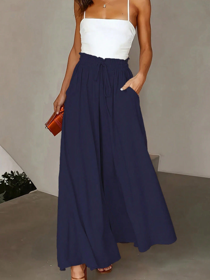 Damen nan fließende Palazzo-Hose mit Paperbag-Taille und tiefen Eingrifftaschen Echo Archiv