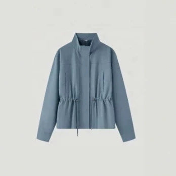 Damen Leichte Taillierte Übergangsjacke mit Stehkragen, Tunnelzug und verdecktem Verschluss Echoarchiv