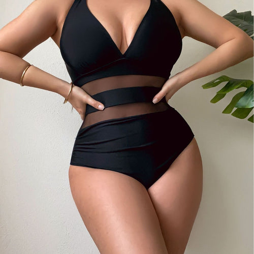 Damen Sportlicher Badeanzug mit transparenter Taille Echo Archiv