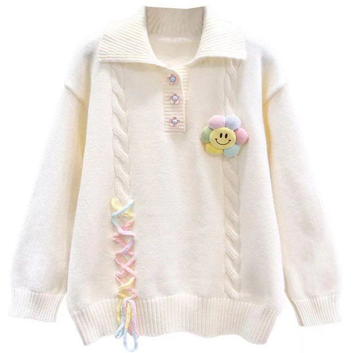 Damen Modischer Pullover mit Blumenapplikationen und Kabelmuster Echo Archiv