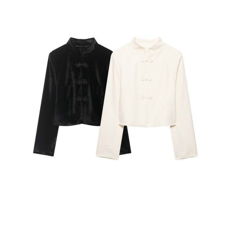 Damen Kurze Blazerjacke mit Stehkragen und Knotenverschlüssen Echo Archiv