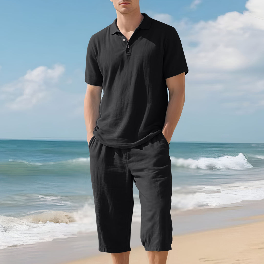 Herren lässiges Kurzarm-Polohemd und Bermudas-Set aus atmungsaktivem Stoff Echoarchiv