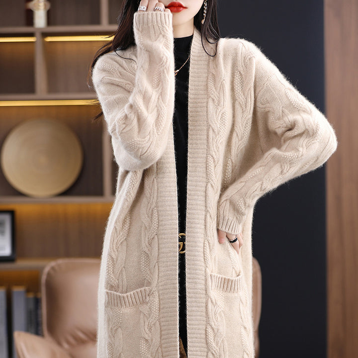 Damen Oversize-Longcardigan aus weichem Wollmix mit kontrastierenden Blockstreifen Echoarchiv