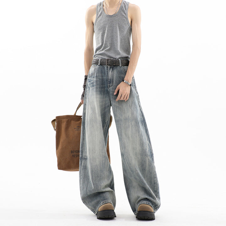 Herren Ultraweite Baggy-Jeans mit tiefem Schritt und strukturierter Faltenoptik Echoarchiv