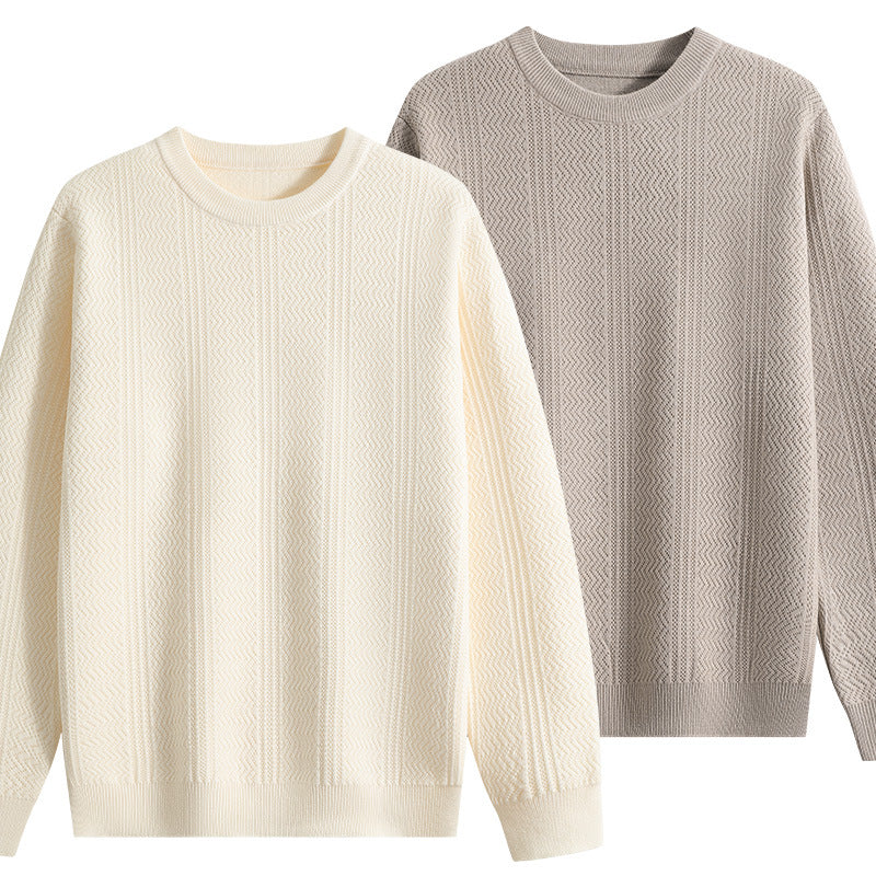 Unisex Strukturierter Rundhals-Strickpullover mit Ajourmuster Echoarchiv