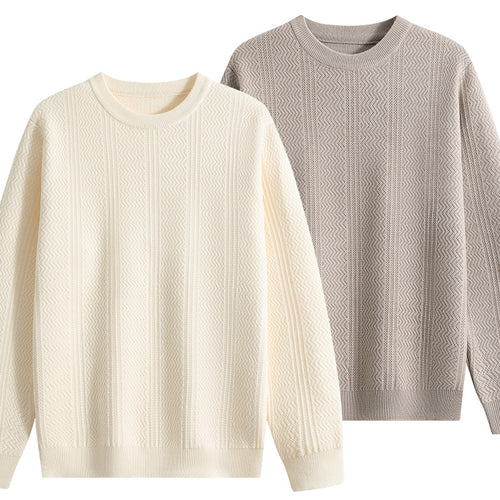 Unisex Strukturierter Rundhals-Strickpullover mit Ajourmuster Echoarchiv