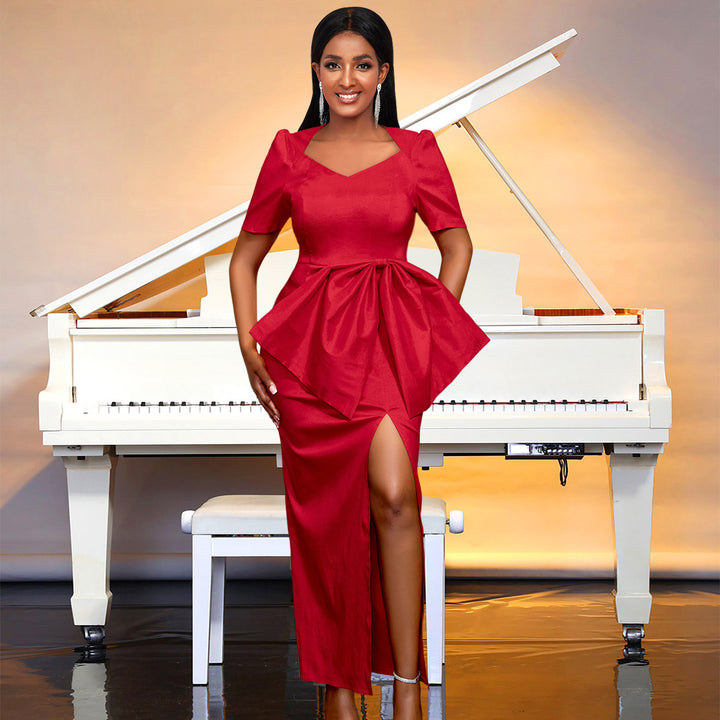 Damen Maxikleid mit eleganter Drapierung und voluminösem Rock Echo Archiv