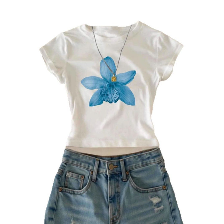 Damen Crop-T-Shirt mit floralem Druck und lässigem Schnitt Echo Archiv