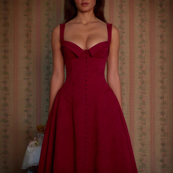 Damen A-linien Kleid mit schickem Bustier-Oberteil und Knopfleiste Echo Archiv