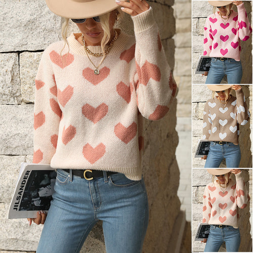Damen Pullover mit Herz-Allover‑Muster, Rundhalsausschnitt und Relaxed‑Fit Echoarchiv
