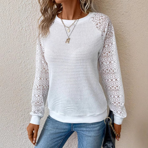 Damen nan Pullover mit Waffelstruktur, Raglanform und transparenter Spitzenärmel Echo Archiv