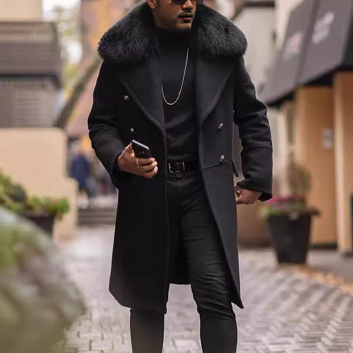 Herren eleganter Langmantel mit Teddyfellkragen Echoarchiv