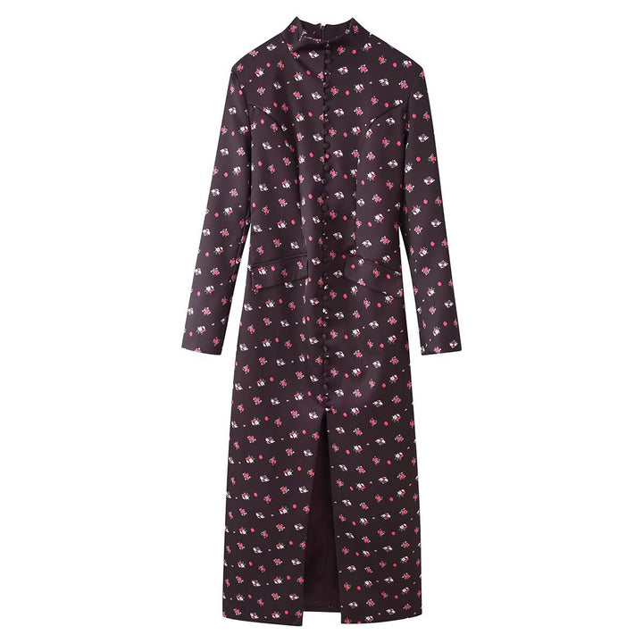 Damen Langärmliges Maxikleid mit Stehkragen, durchgehender Knopfleiste und floralem Alloverprint Echo Archiv