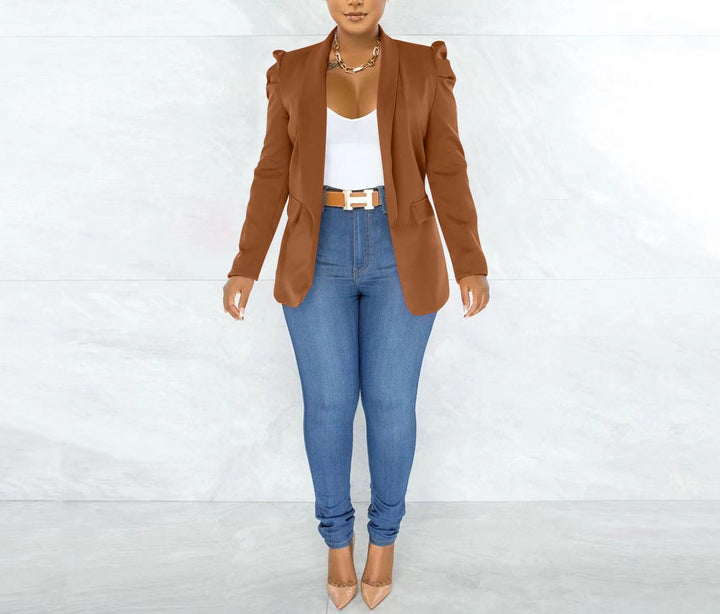 Damen taillierter Blazer mit strukturierten Schulterdetails und offenem Revers – Avérine