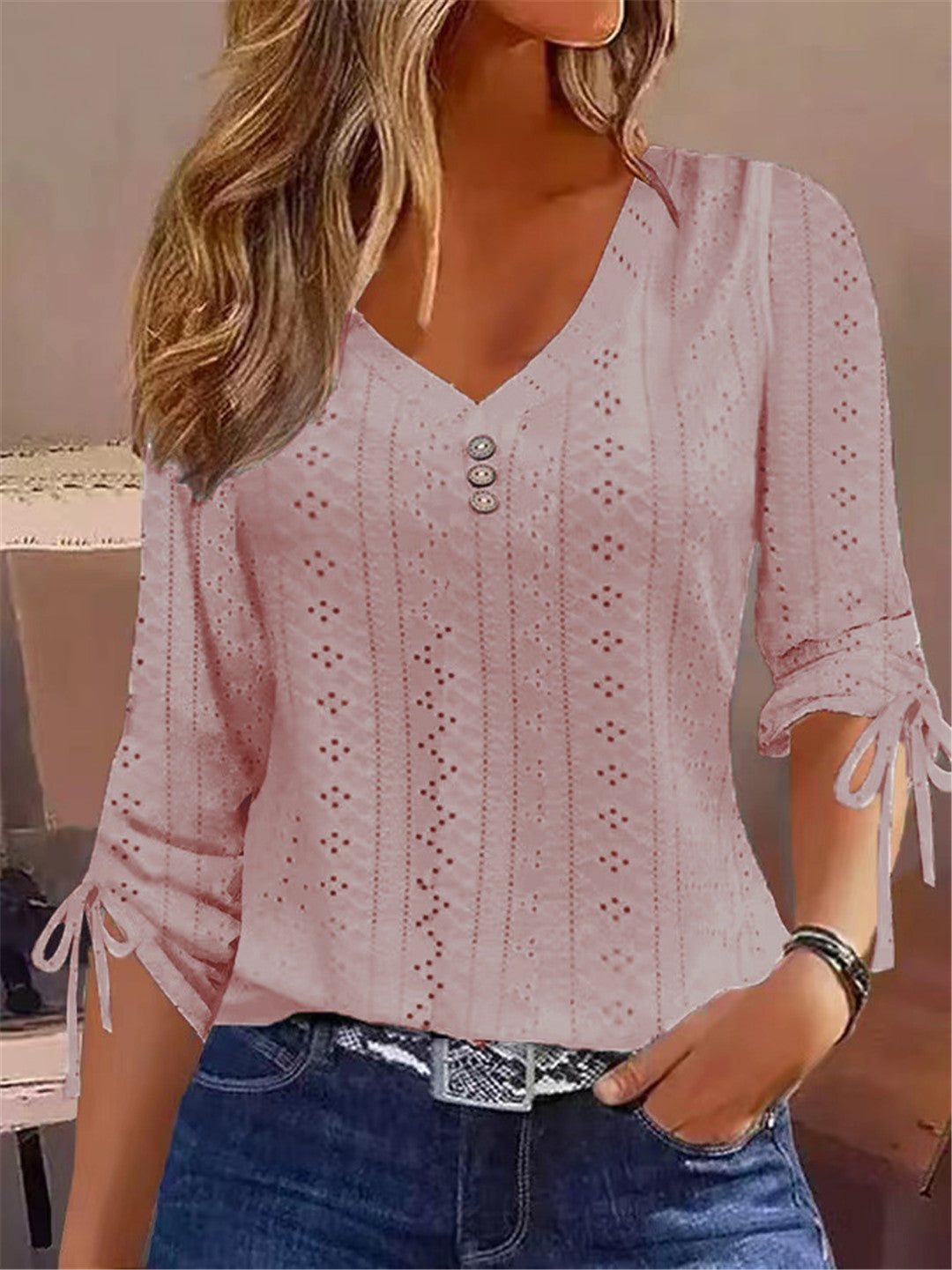 Damen V-Ausschnitt Bluse mit Raffdetails Echoarchiv