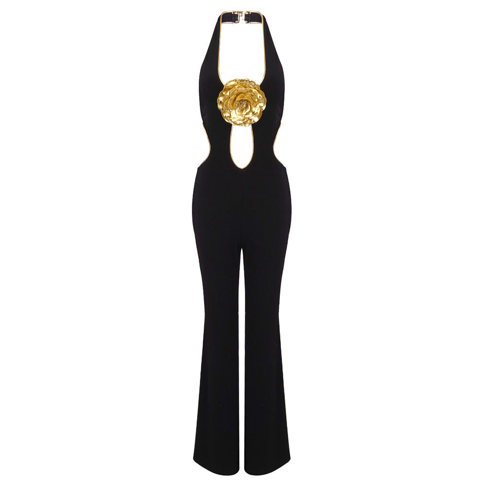 Damen Modischer Jumpsuit mit tiefem Ausschnitt und dekorativem Detail Echo Archiv