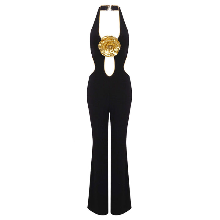Damen Modischer Jumpsuit mit tiefem Ausschnitt und dekorativem Detail Echo Archiv