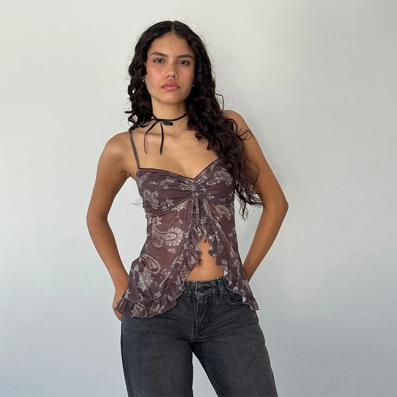 Damen Nostalgiisches Karo-Trägertop mit Rüschendetails Echo Archiv