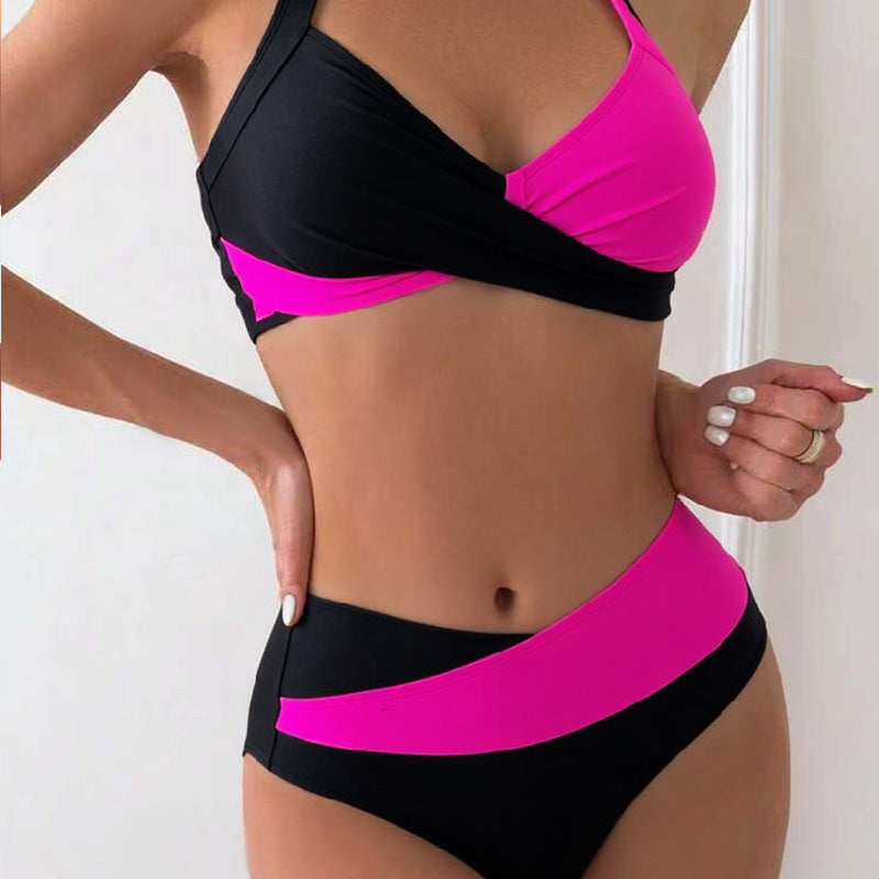 Damen Modischer Bikini mit asymmetrischem Schnitt und Kontrastdetails Echo Archiv