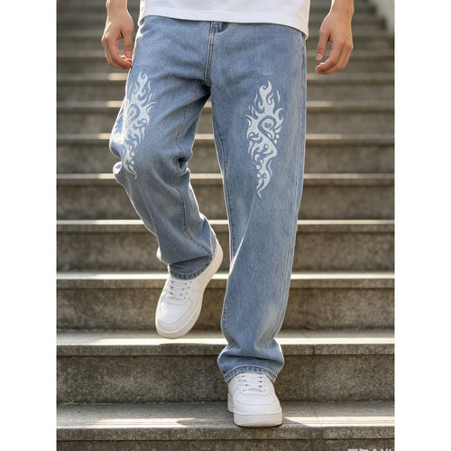 Herren Modische Loose-Fit Jeans mit einzigartigen Grafiken Echoarchiv