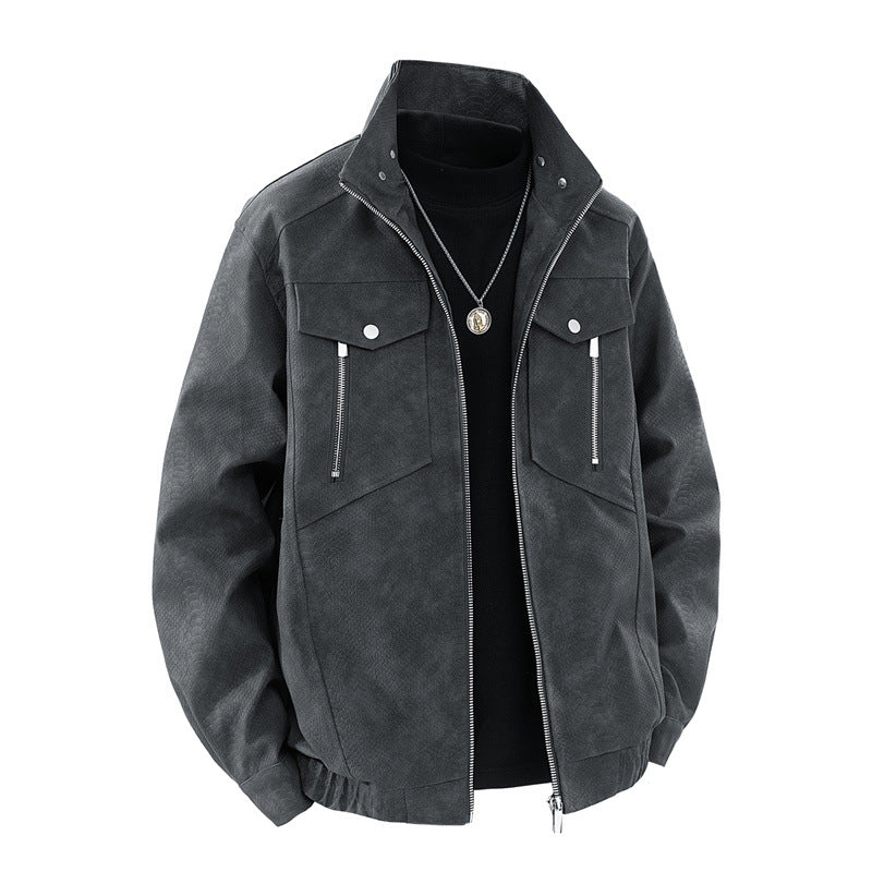 Herren klassische Wildlederjacke mit praktischen Taschen Echoarchiv